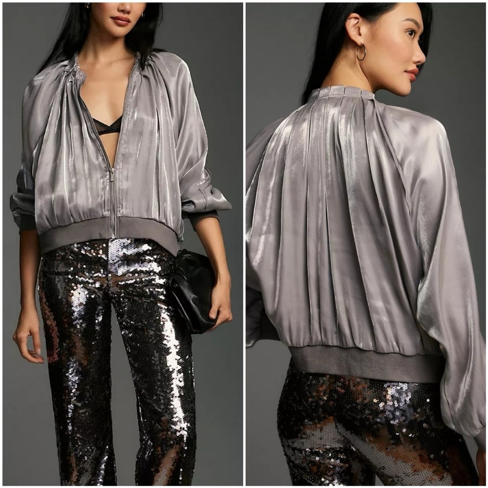 Anthropologie Icy Shine Bomber Jacket